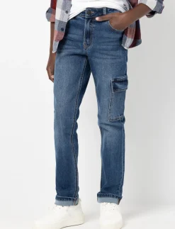 Straight-leg Jeans with Cargo Pocket and Rolled Hem