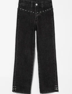 Straight-leg Jeans with Decorative Rhinestones