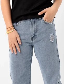 Straight-Leg Jeans with Rhinestones