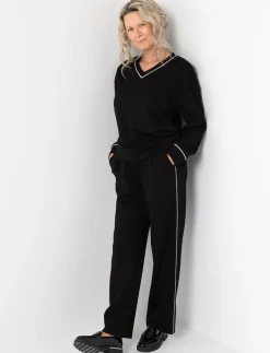 Straight-leg Pants with Contrast Piping