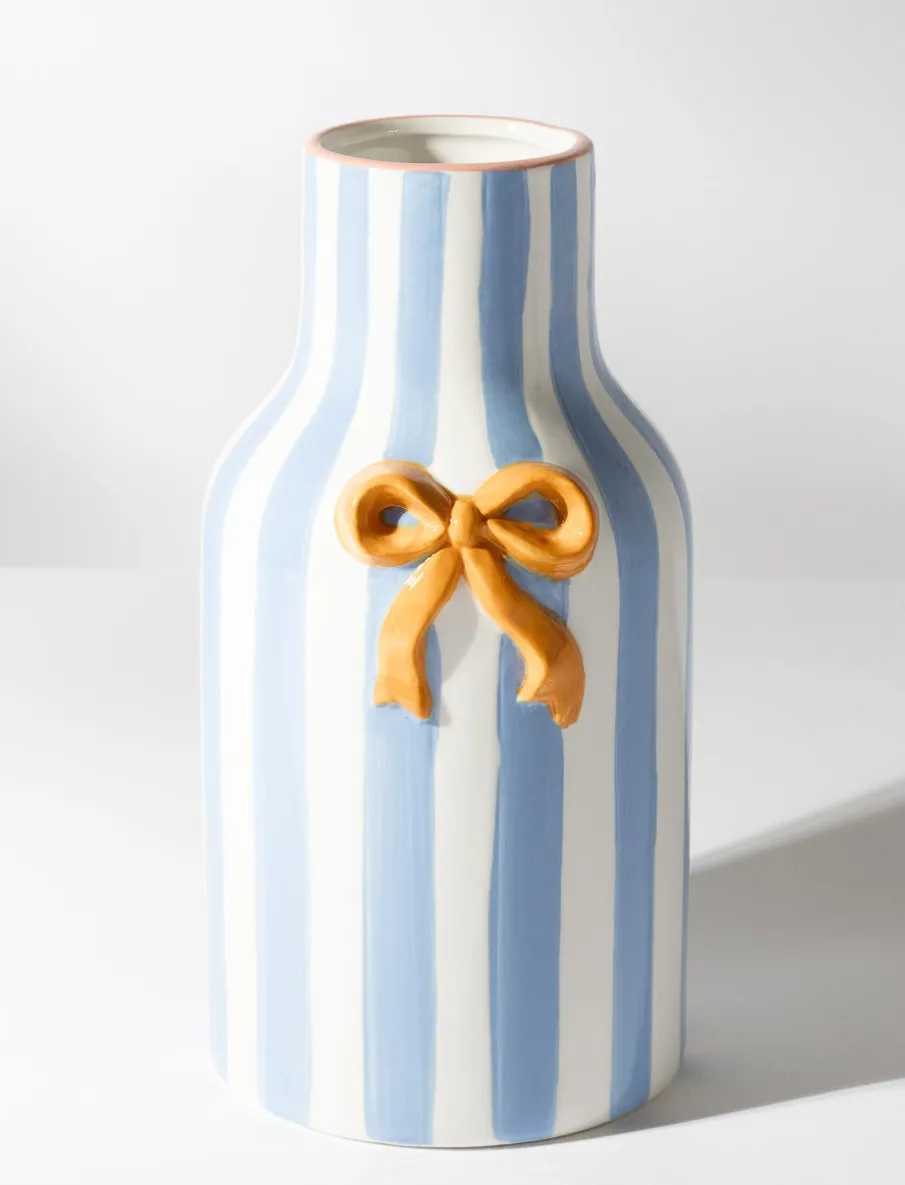 Striped Ceramic Vase with Bow