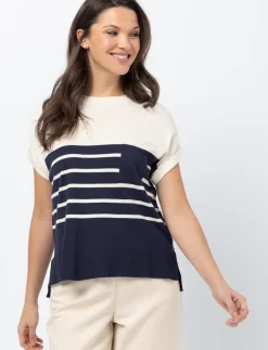 Striped Dolman-sleeve T-shirt