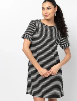 Striped Dress with Drop Shoulders