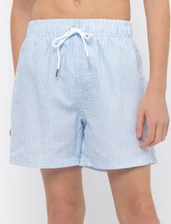 Striped Elastic-waist Boardshorts