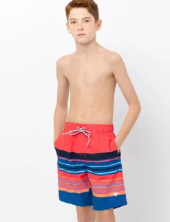 Striped Elastic-waist Boardshorts