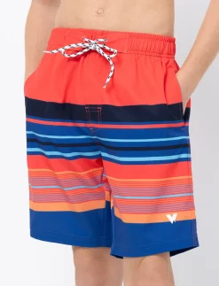 Striped Elastic-waist Boardshorts