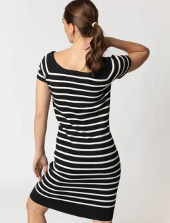 Striped Knit Dress with Boat Neckline