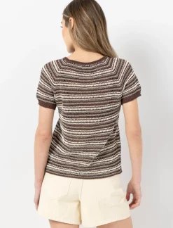 Striped Openwork Knit Top