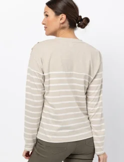 Striped Shoulder-button T-shirt