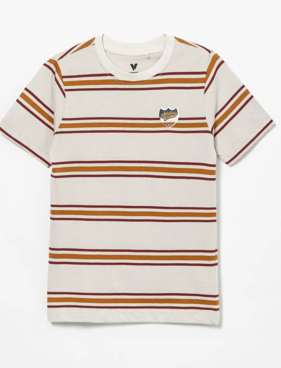 Striped T-shirt with Printed Patch - Little Boy