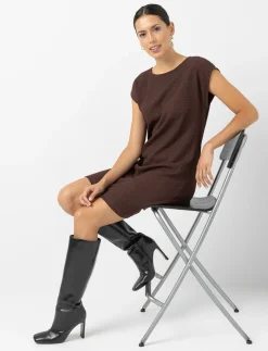 Textured Dress with Cap Sleeves