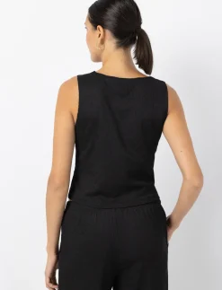 Textured Sleeveless Button-front Vest