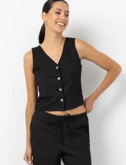 Textured Sleeveless Button-front Vest