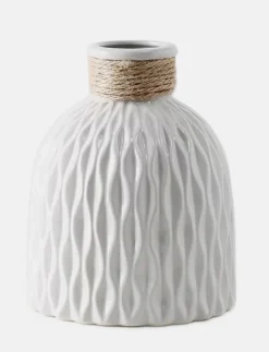 Textured Stoneware Vase with Rope