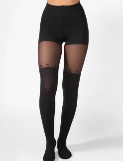 Thigh-high Effect Tights with Floral Cutout