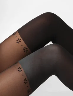 Thigh-high Effect Tights with Floral Cutout