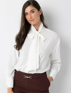Tie-neck Blouse with Side Slits