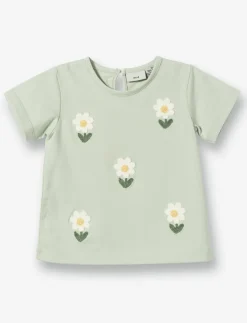 T-shirt with Appliquéd Flowers