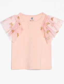 Tulle-sleeve T-shirt