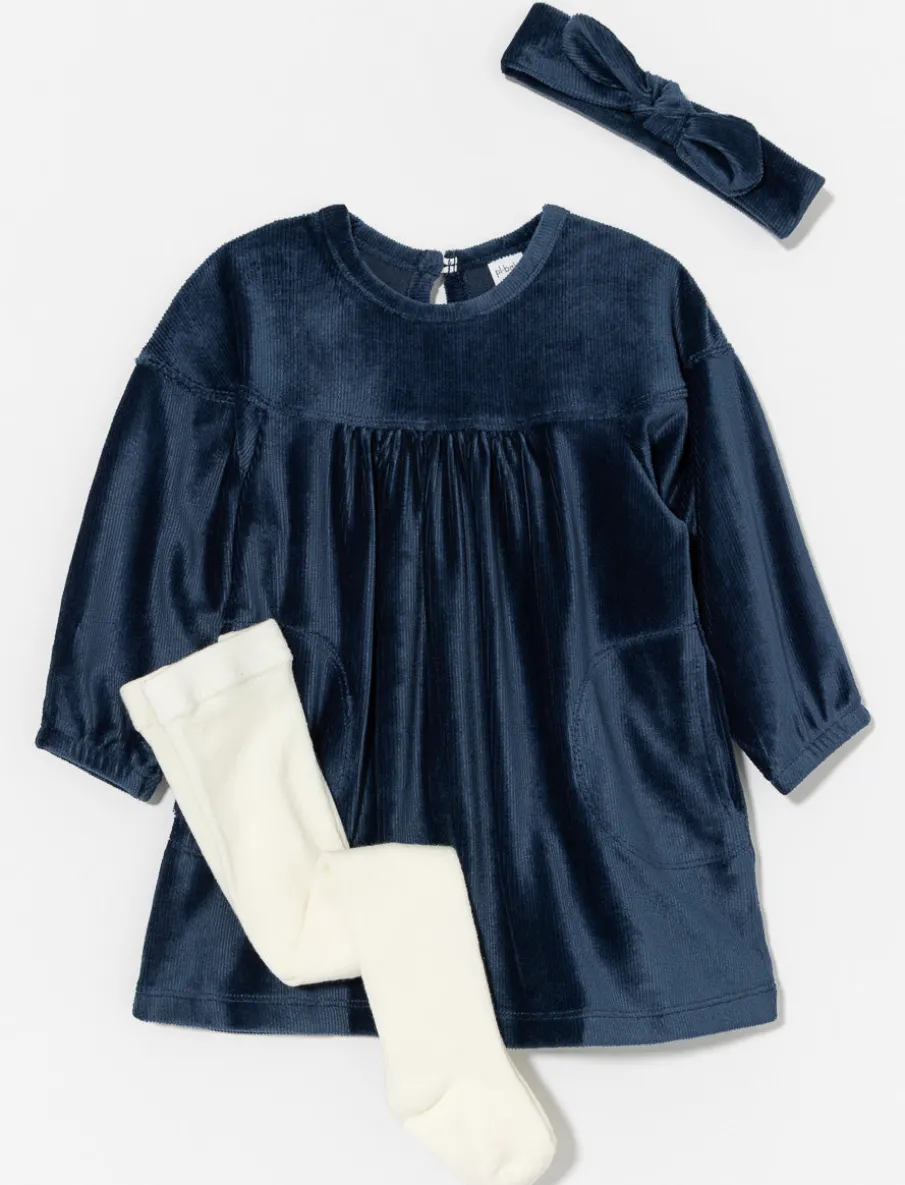 Velvet Dress with Tights and Headband - Little Girl