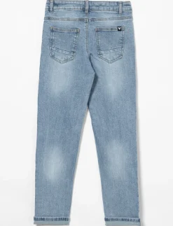 Washed Straight Jeans with Cuffed Hems