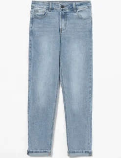 Washed Straight Jeans with Cuffed Hems