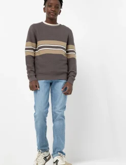 Washed Straight Jeans with Cuffed Hems