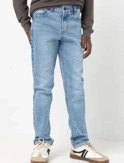 Washed Straight Jeans with Cuffed Hems