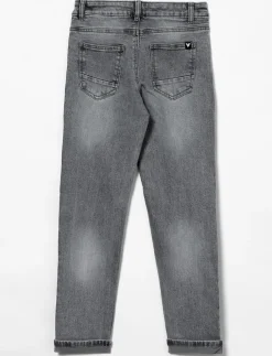 Washed Straight Jeans with Cuffed Hems