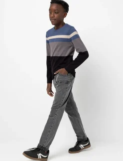 Washed Straight Jeans with Cuffed Hems