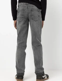 Washed Straight Jeans with Cuffed Hems