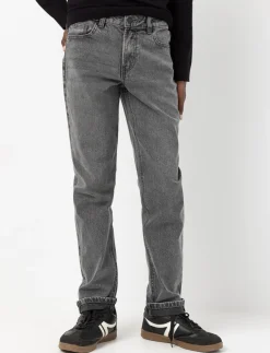 Washed Straight Jeans with Cuffed Hems