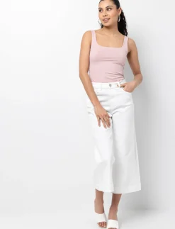 Wide-leg Denim Capri Pants