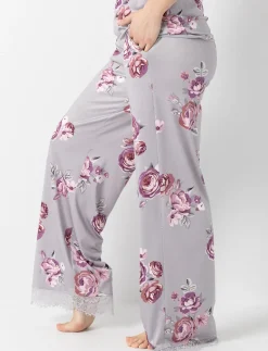Wide-leg Floral PJ Pants with Lace