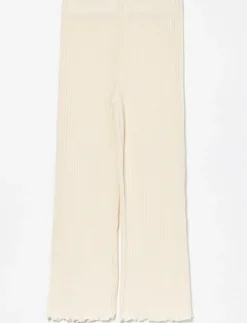 Wide-leg Ribbed Pants with Lettuce-edge Finish