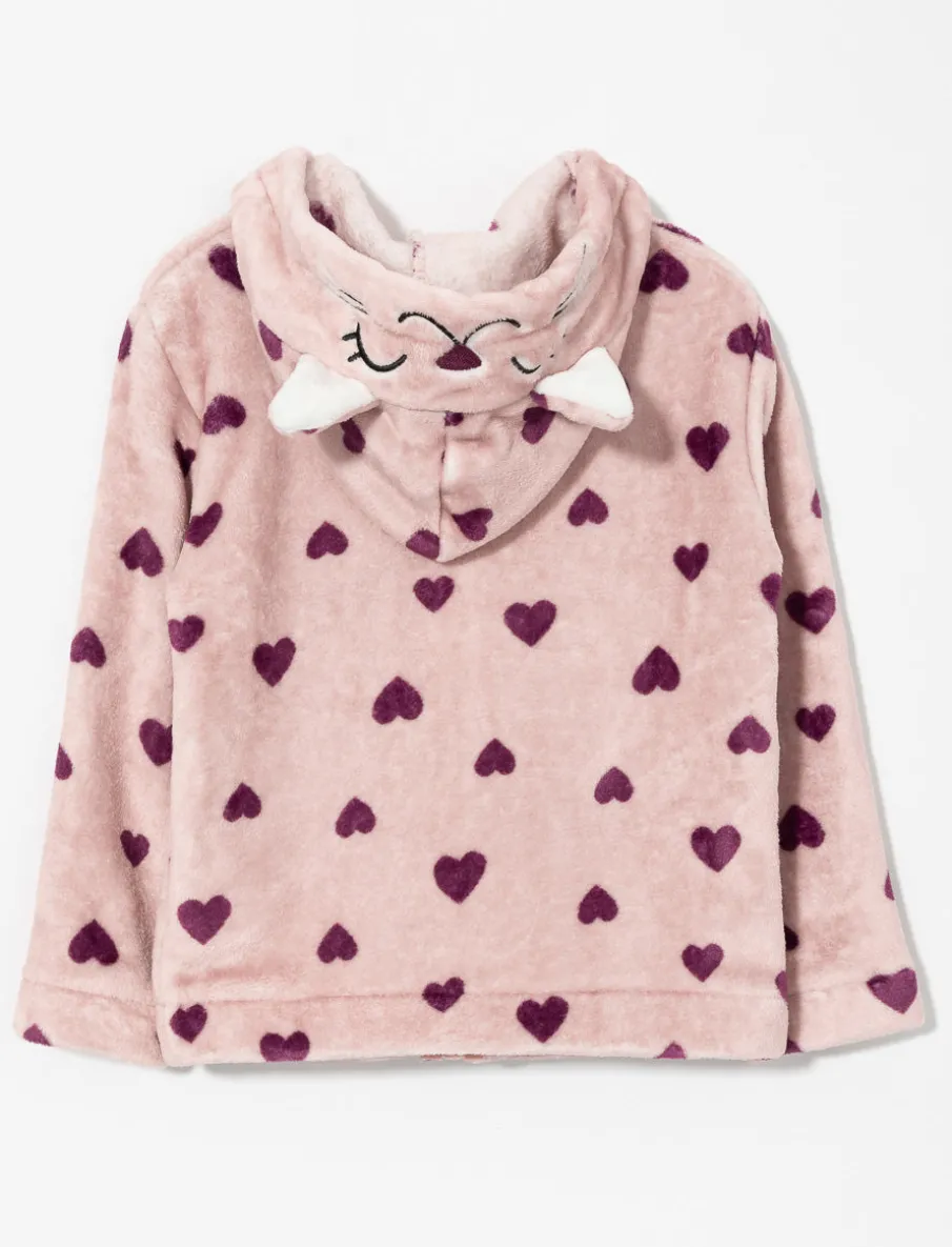 Zip-up Heart Print Hoodie with Ears – Baby Girl
