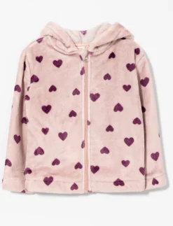 Zip-up Heart Print Hoodie with Ears – Baby Girl